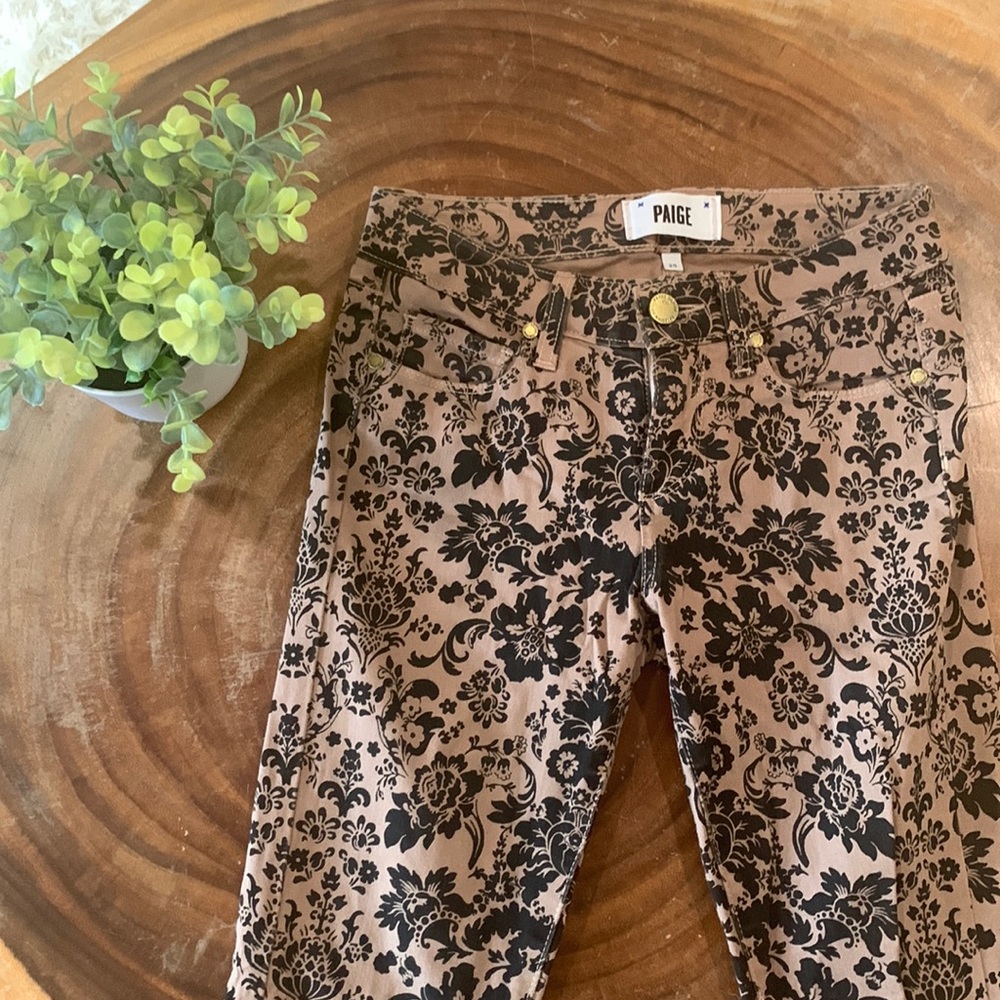 Paige Jeans in Mauve-Brown with Black Floral Pattern Size 25